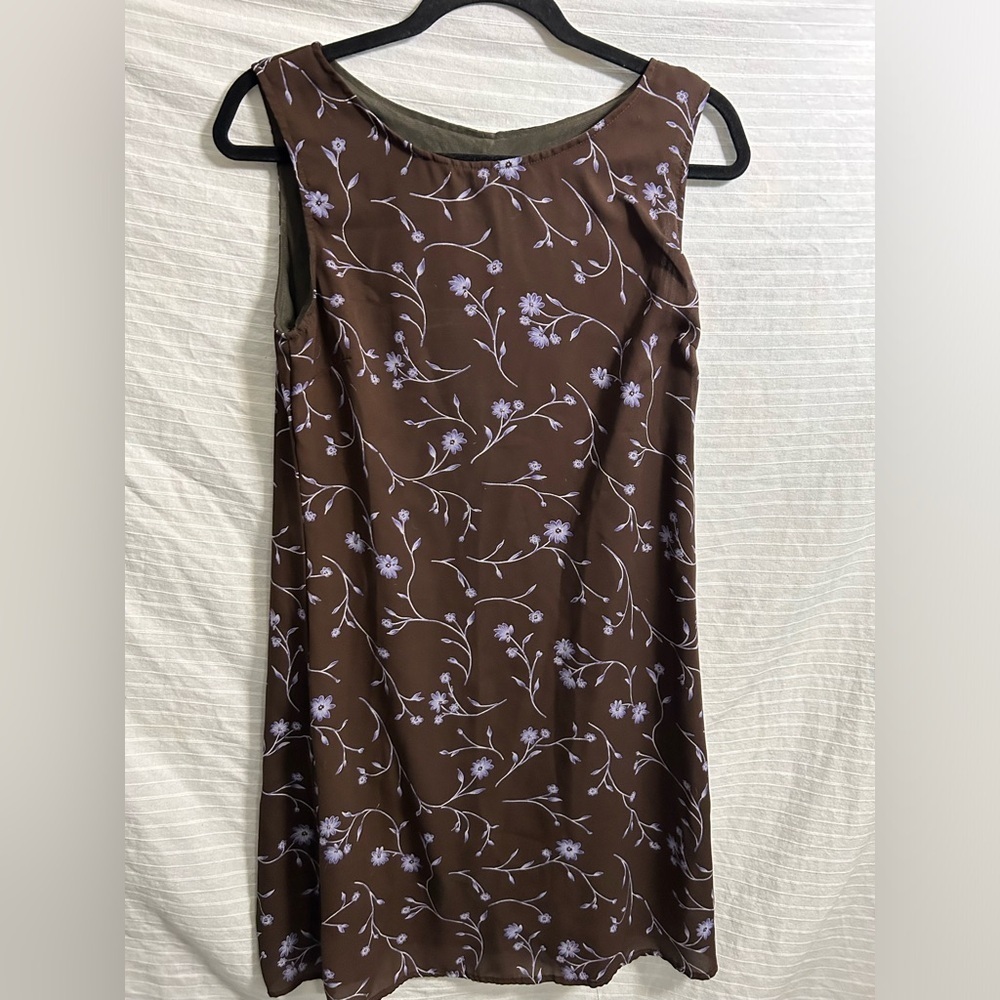 Vintage Studio Dress Brown Floral Sleeveless Dress Size 10